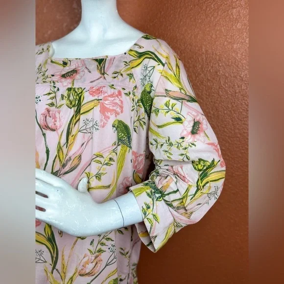 Happy Nature Pink Multicolor Floral Cotton Cottagecore Mini Dress S Medium. G#56 - Picture 14 of 17